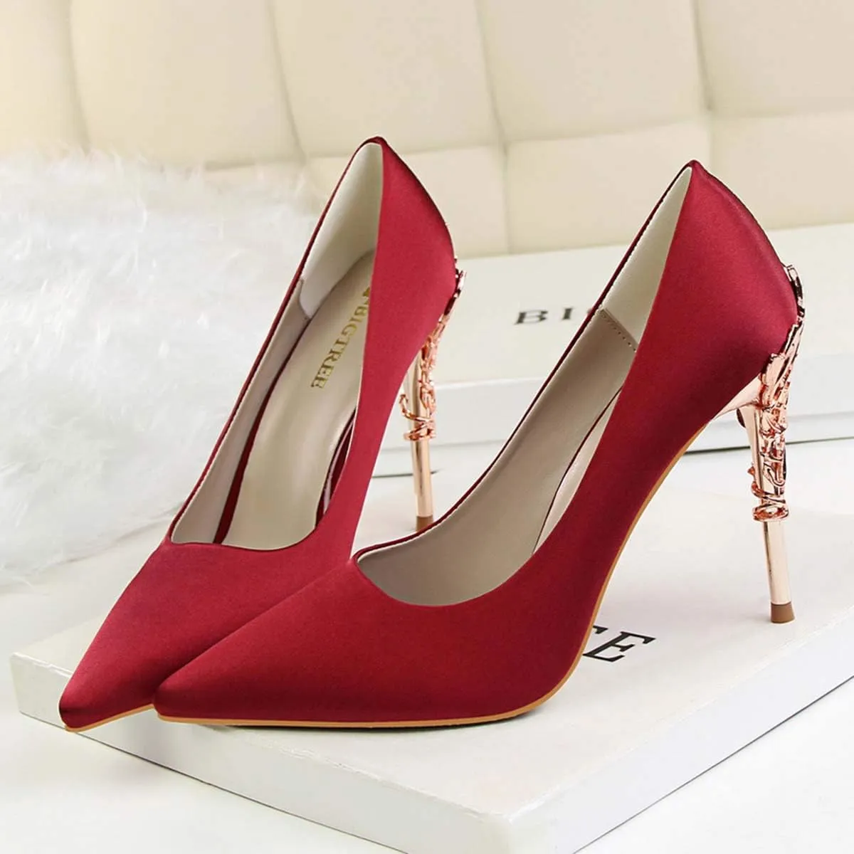 JOEupin Women's Satin Pointed Toe High Heel Dress Pump Shoes for Bridal Evening Party Pumps
