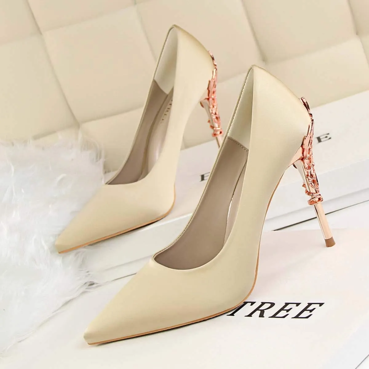 JOEupin Women's Satin Pointed Toe High Heel Dress Pump Shoes for Bridal Evening Party Pumps