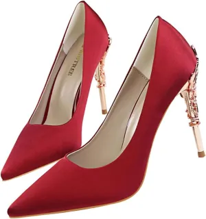 JOEupin Women's Satin Pointed Toe High Heel Dress Pump Shoes for Bridal Evening Party Pumps