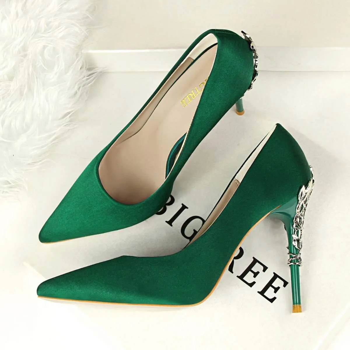 JOEupin Women's Satin Pointed Toe High Heel Dress Pump Shoes for Bridal Evening Party Pumps