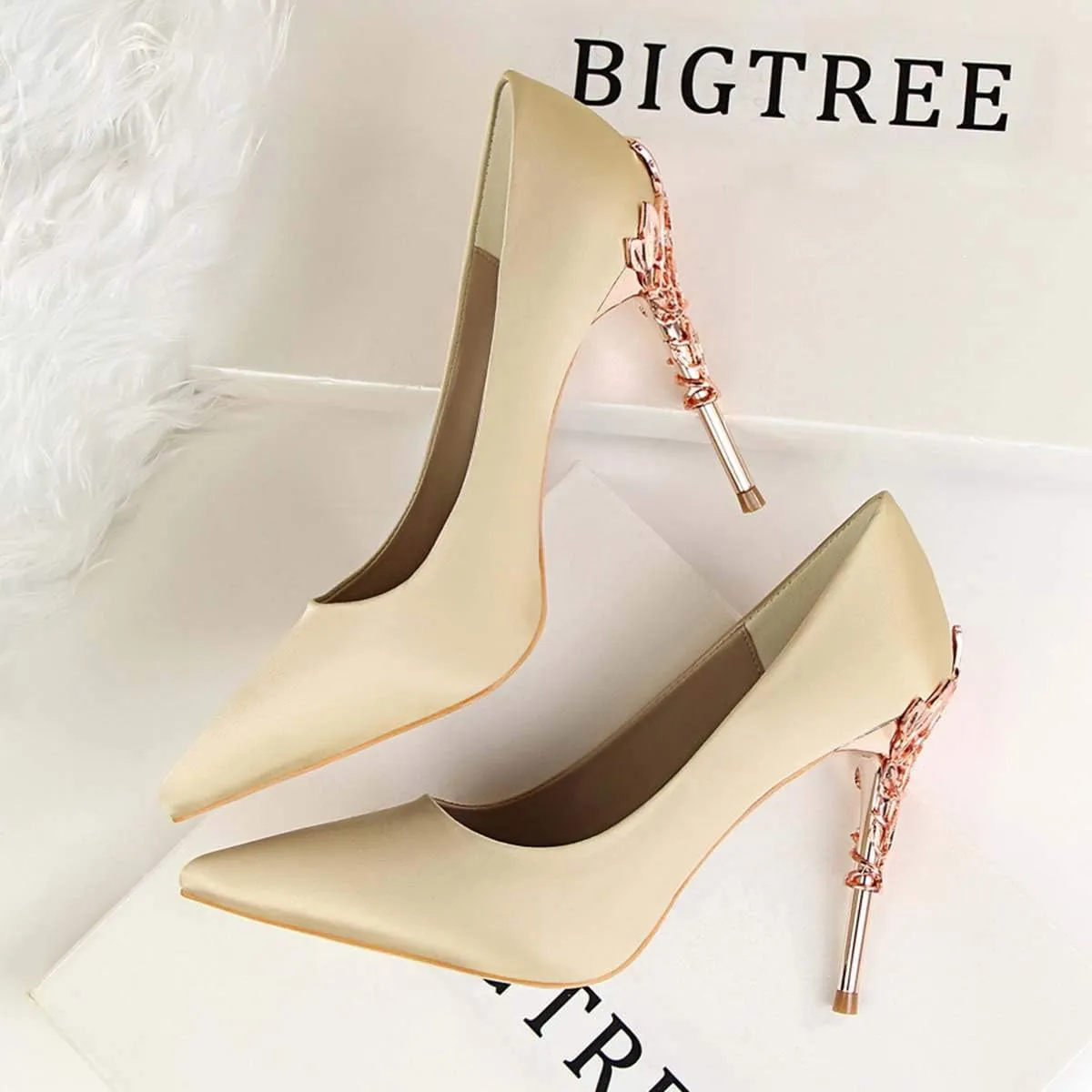 JOEupin Women's Satin Pointed Toe High Heel Dress Pump Shoes for Bridal Evening Party Pumps
