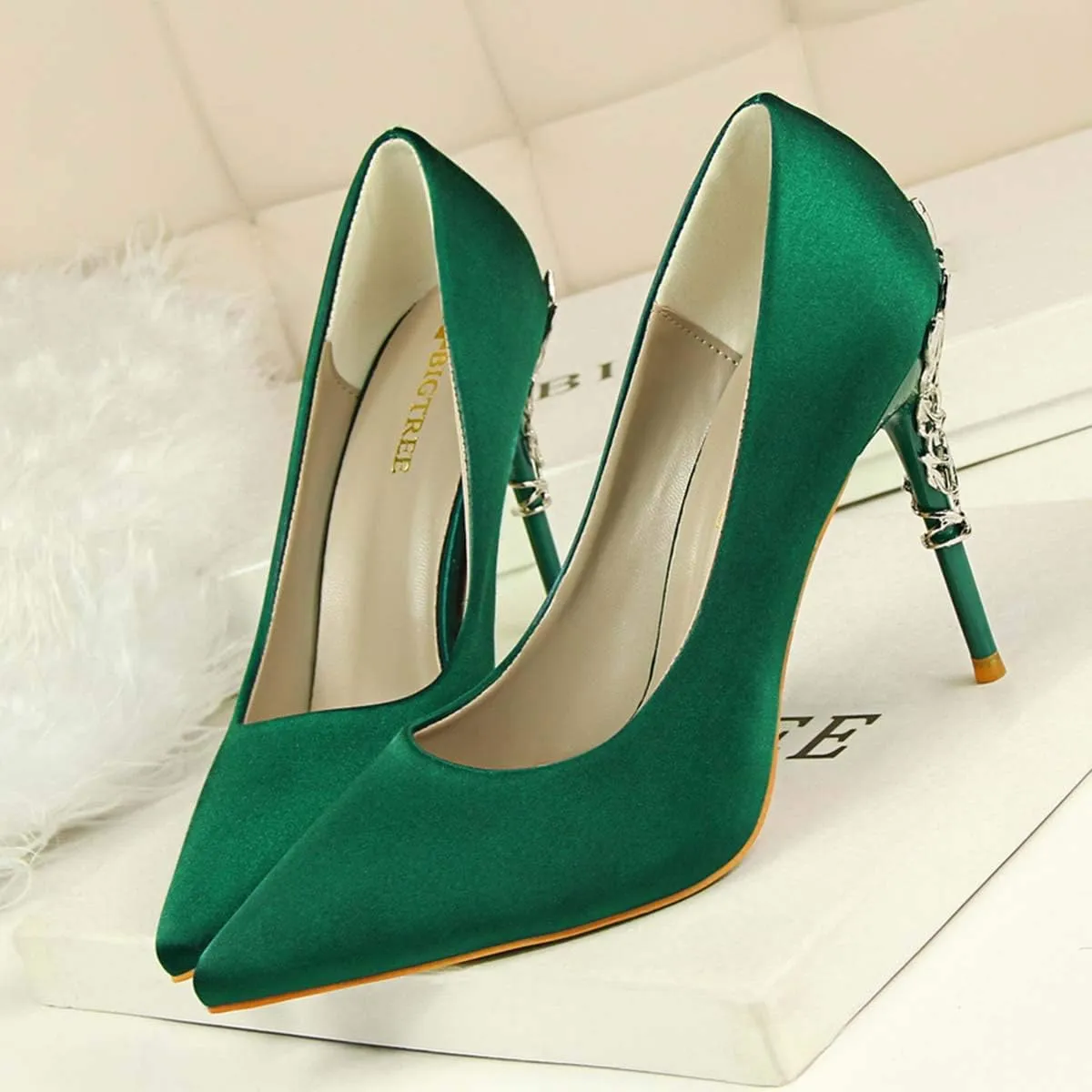 JOEupin Women's Satin Pointed Toe High Heel Dress Pump Shoes for Bridal Evening Party Pumps