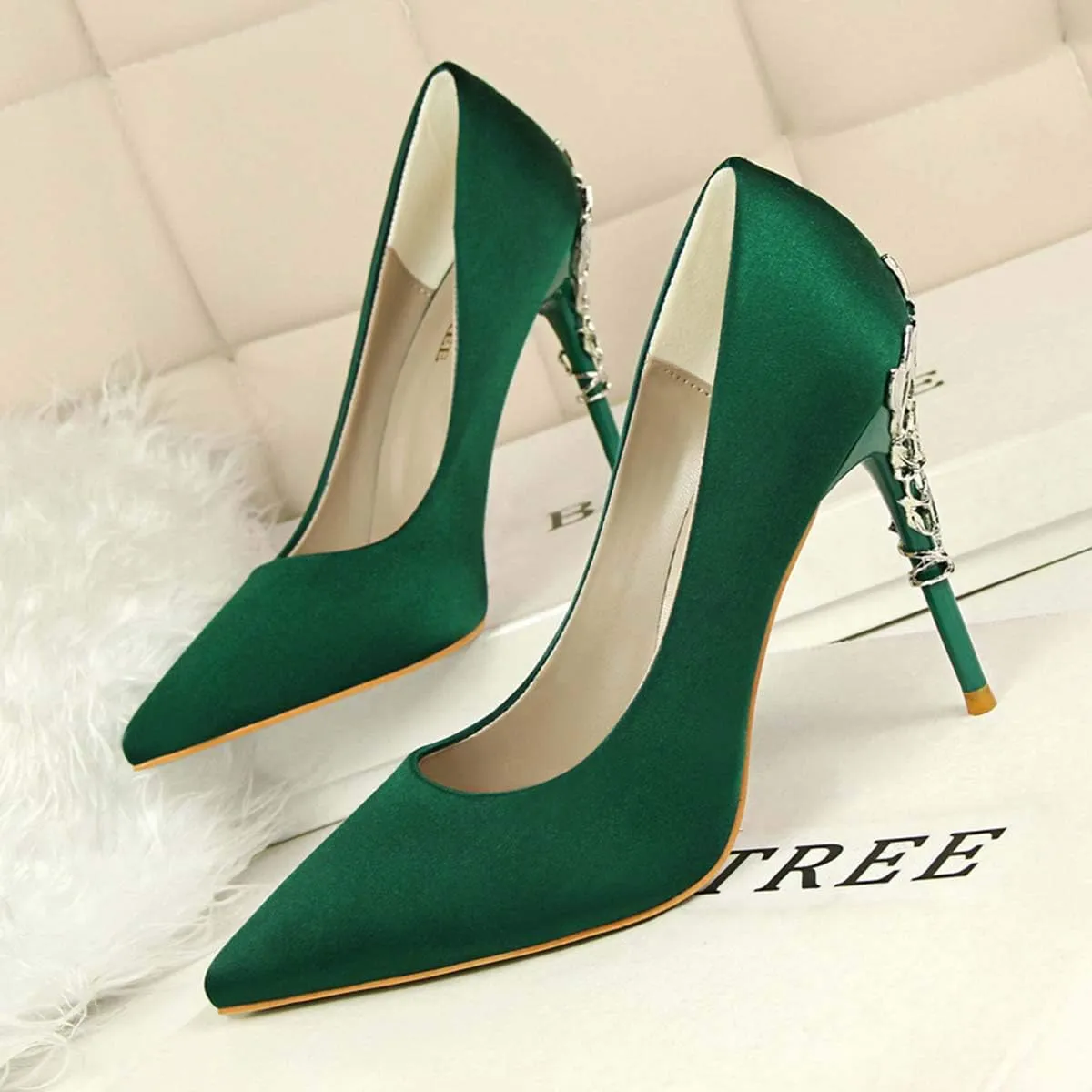 JOEupin Women's Satin Pointed Toe High Heel Dress Pump Shoes for Bridal Evening Party Pumps