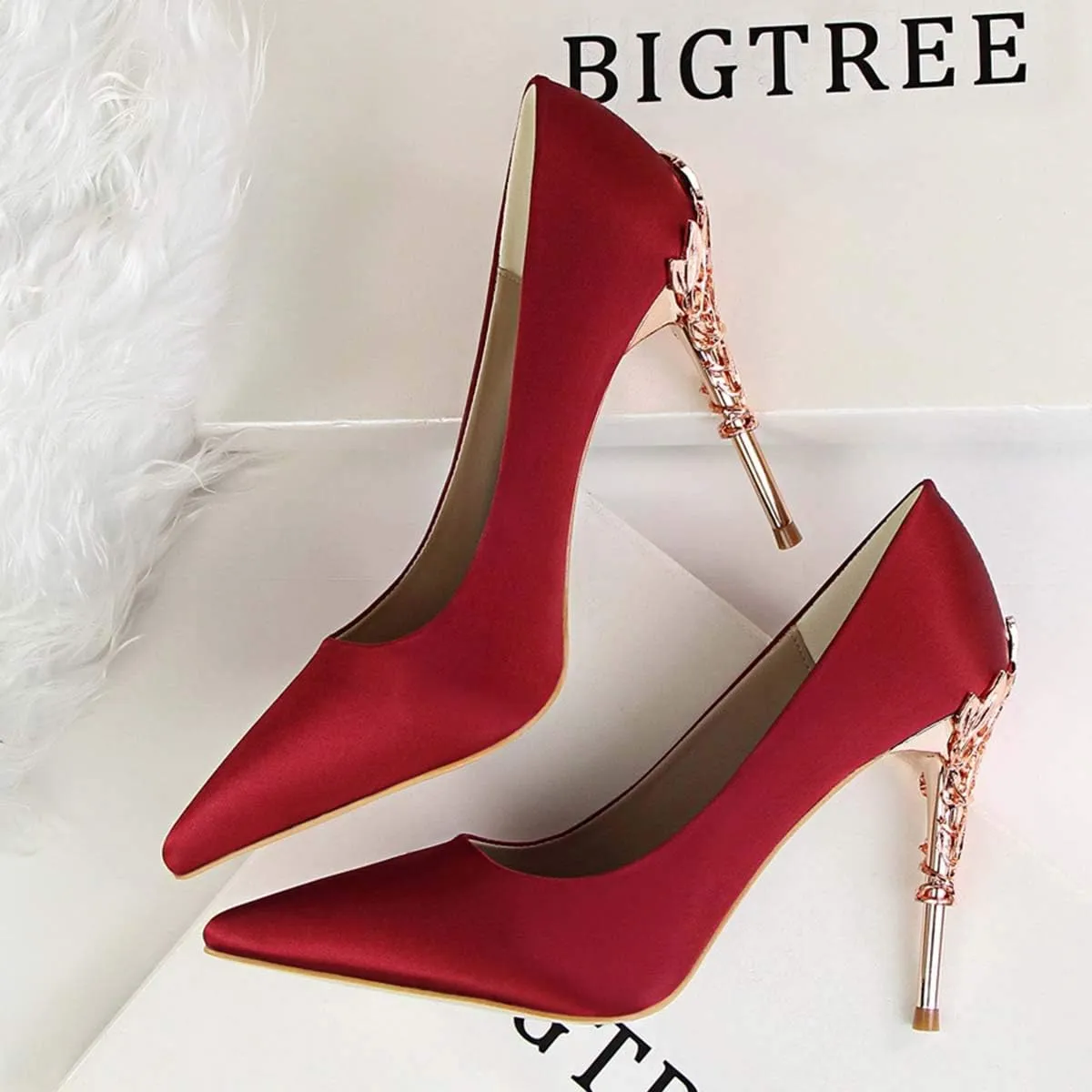 JOEupin Women's Satin Pointed Toe High Heel Dress Pump Shoes for Bridal Evening Party Pumps