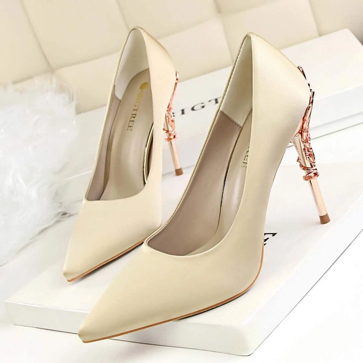 JOEupin Women's Satin Pointed Toe High Heel Dress Pump Shoes for Bridal Evening Party Pumps