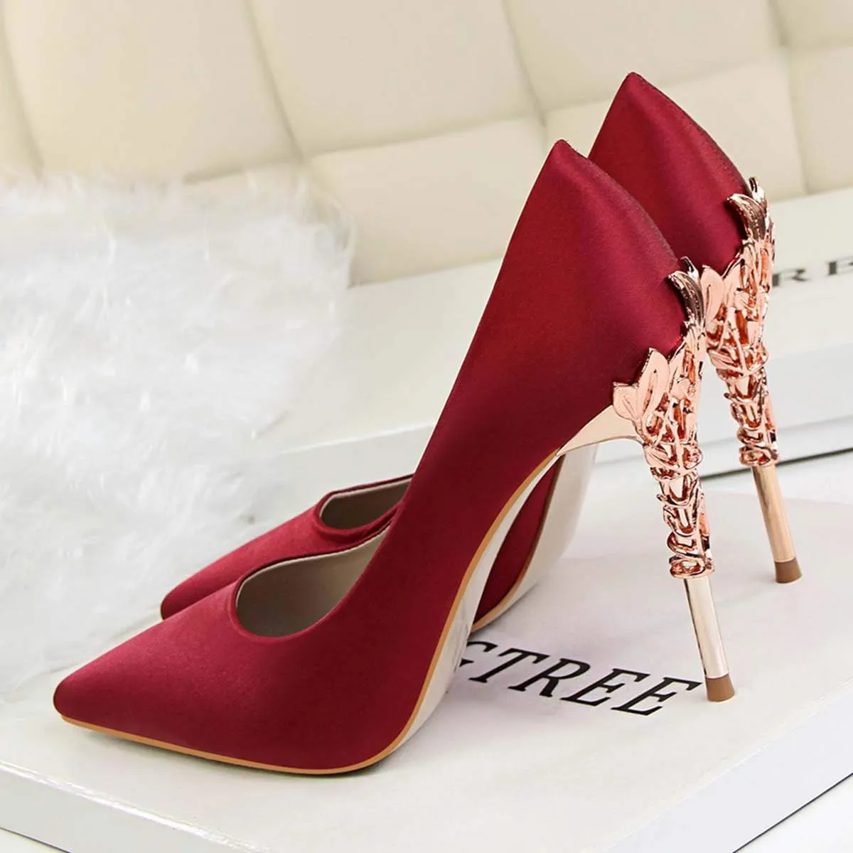 JOEupin Women's Satin Pointed Toe High Heel Dress Pump Shoes for Bridal Evening Party Pumps