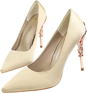 JOEupin Women's Satin Pointed Toe High Heel Dress Pump Shoes for Bridal Evening Party Pumps