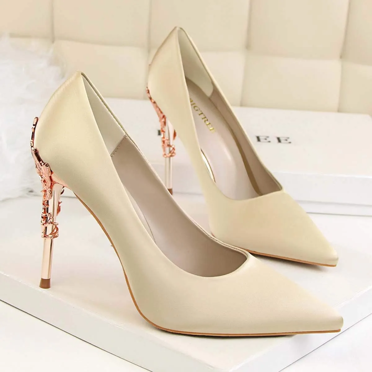 JOEupin Women's Satin Pointed Toe High Heel Dress Pump Shoes for Bridal Evening Party Pumps