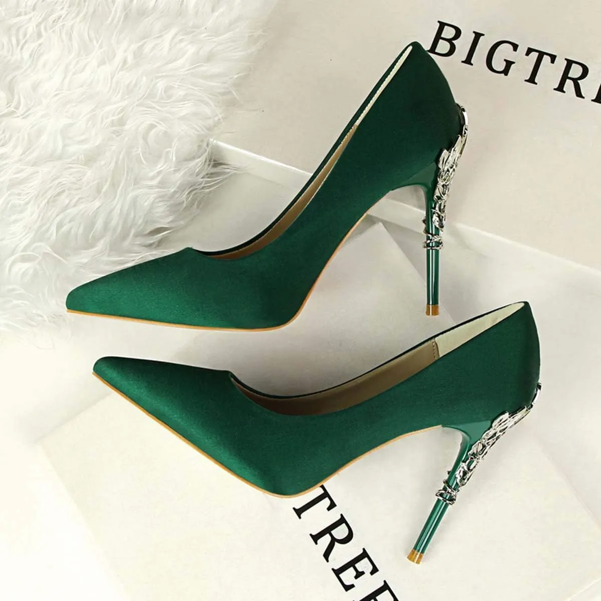 JOEupin Women's Satin Pointed Toe High Heel Dress Pump Shoes for Bridal Evening Party Pumps
