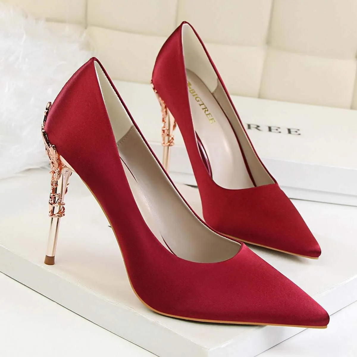 JOEupin Women's Satin Pointed Toe High Heel Dress Pump Shoes for Bridal Evening Party Pumps