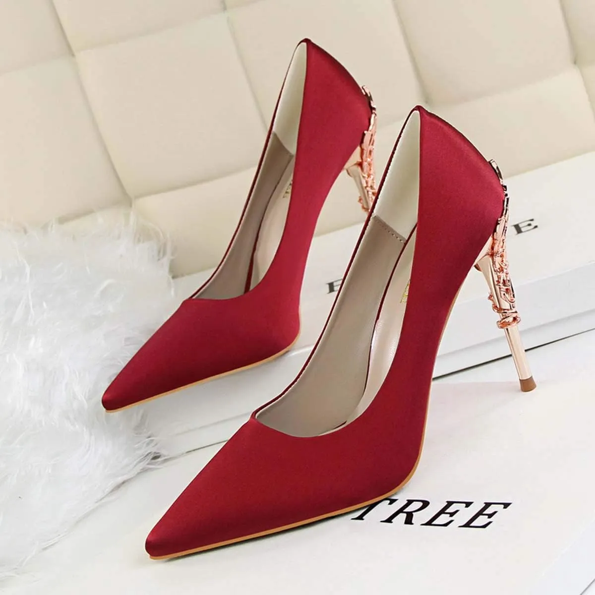 JOEupin Women's Satin Pointed Toe High Heel Dress Pump Shoes for Bridal Evening Party Pumps