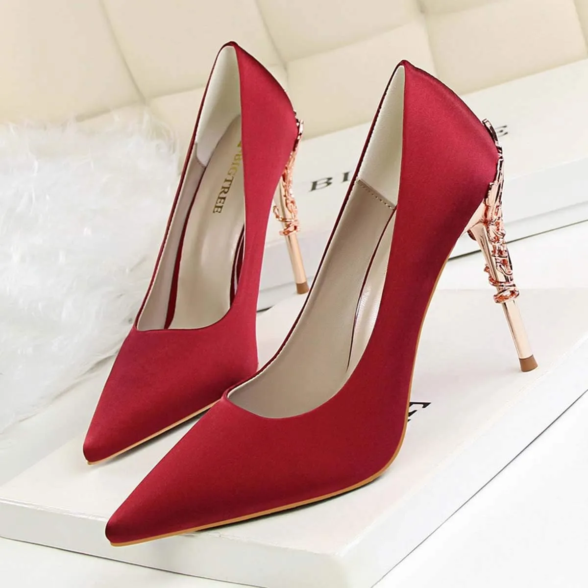 JOEupin Women's Satin Pointed Toe High Heel Dress Pump Shoes for Bridal Evening Party Pumps