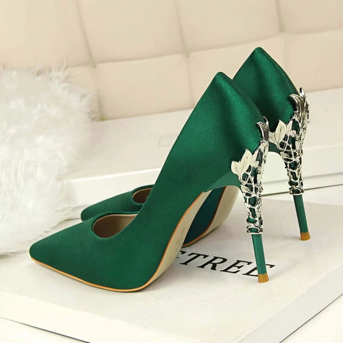 JOEupin Women's Satin Pointed Toe High Heel Dress Pump Shoes for Bridal Evening Party Pumps