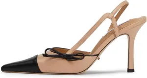 keleimusi Bow Tie Slingback Heeled Sandals for Women Slip On Pumps Shoes Stiletto High Heels Two Tone Closed Pointed Toe Wedding Dress Sandals