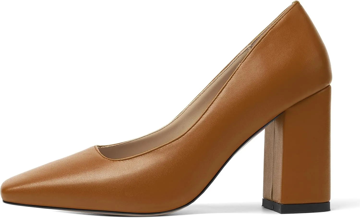 KUOARN Womens Matte Solid Square Toe Work Slip On Fashion Block High Heel Pumps Shoes 3.3 Inch
