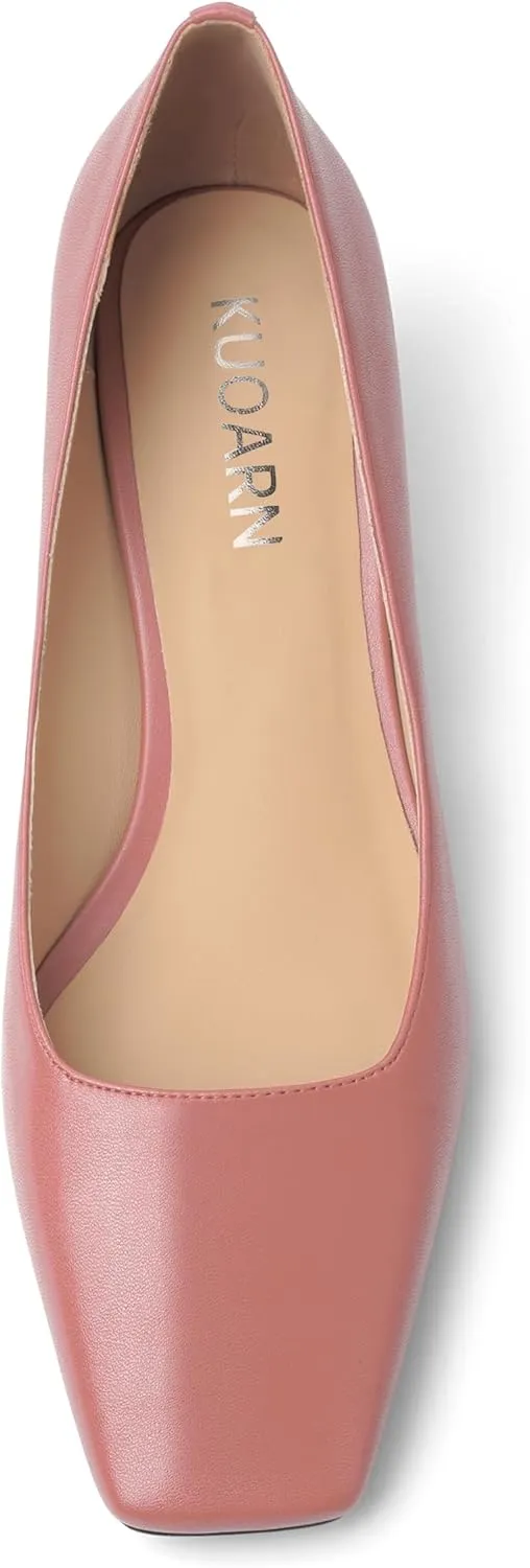 KUOARN Womens Matte Solid Square Toe Work Slip On Fashion Block High Heel Pumps Shoes 3.3 Inch