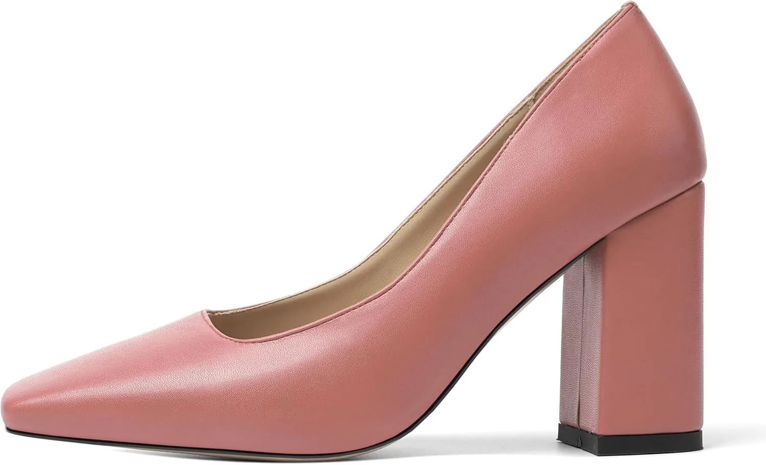 KUOARN Womens Matte Solid Square Toe Work Slip On Fashion Block High Heel Pumps Shoes 3.3 Inch