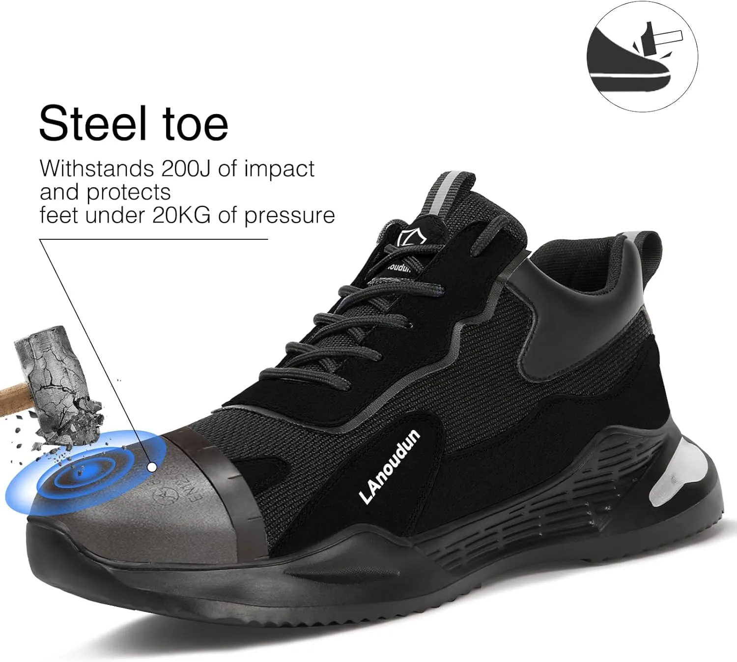 LAoutun Steel Toe Shoes for Men Women Comfortable Lightweight Work Safety Shoes for Men Women Puncture Proof Indestructible Sneakers Construction Work Utility Sneakers