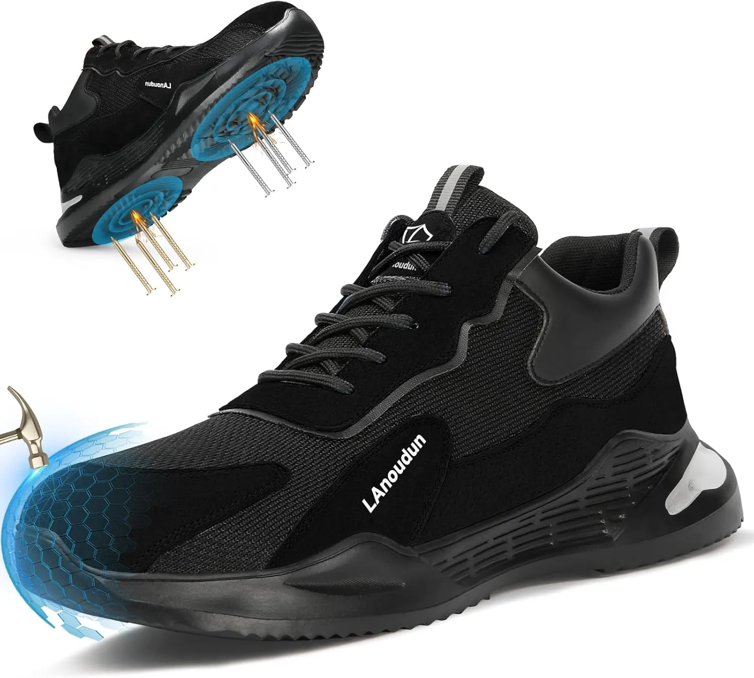 LAoutun Steel Toe Shoes for Men Women Comfortable Lightweight Work Safety Shoes for Men Women Puncture Proof Indestructible Sneakers Construction Work Utility Sneakers