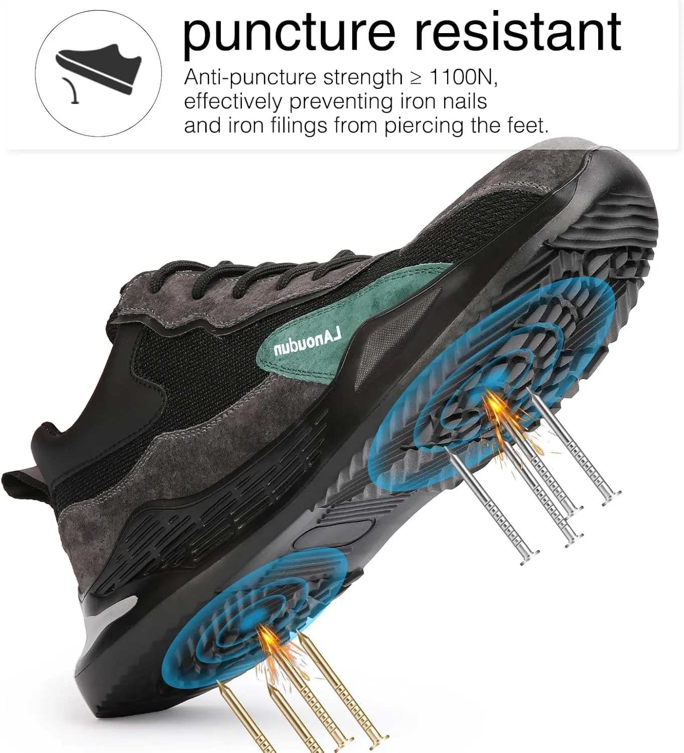 LAoutun Steel Toe Shoes for Men Women Comfortable Lightweight Work Safety Shoes for Men Women Puncture Proof Indestructible Sneakers Construction Work Utility Sneakers
