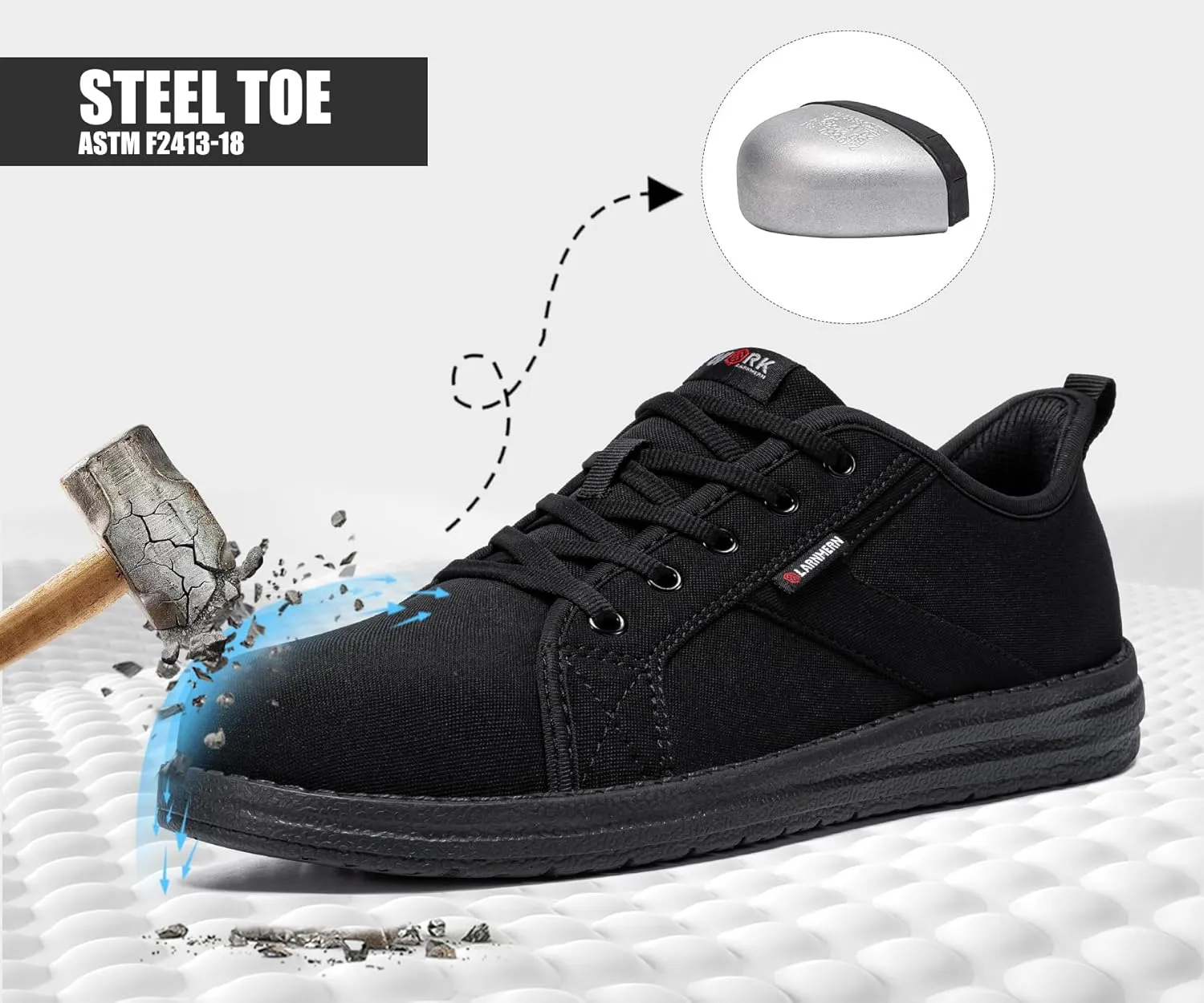 LARNMERN Slip On Steel Toe Shoes Women Work Walking Sneakers Skate Hands Free Safety Tennis Shoes