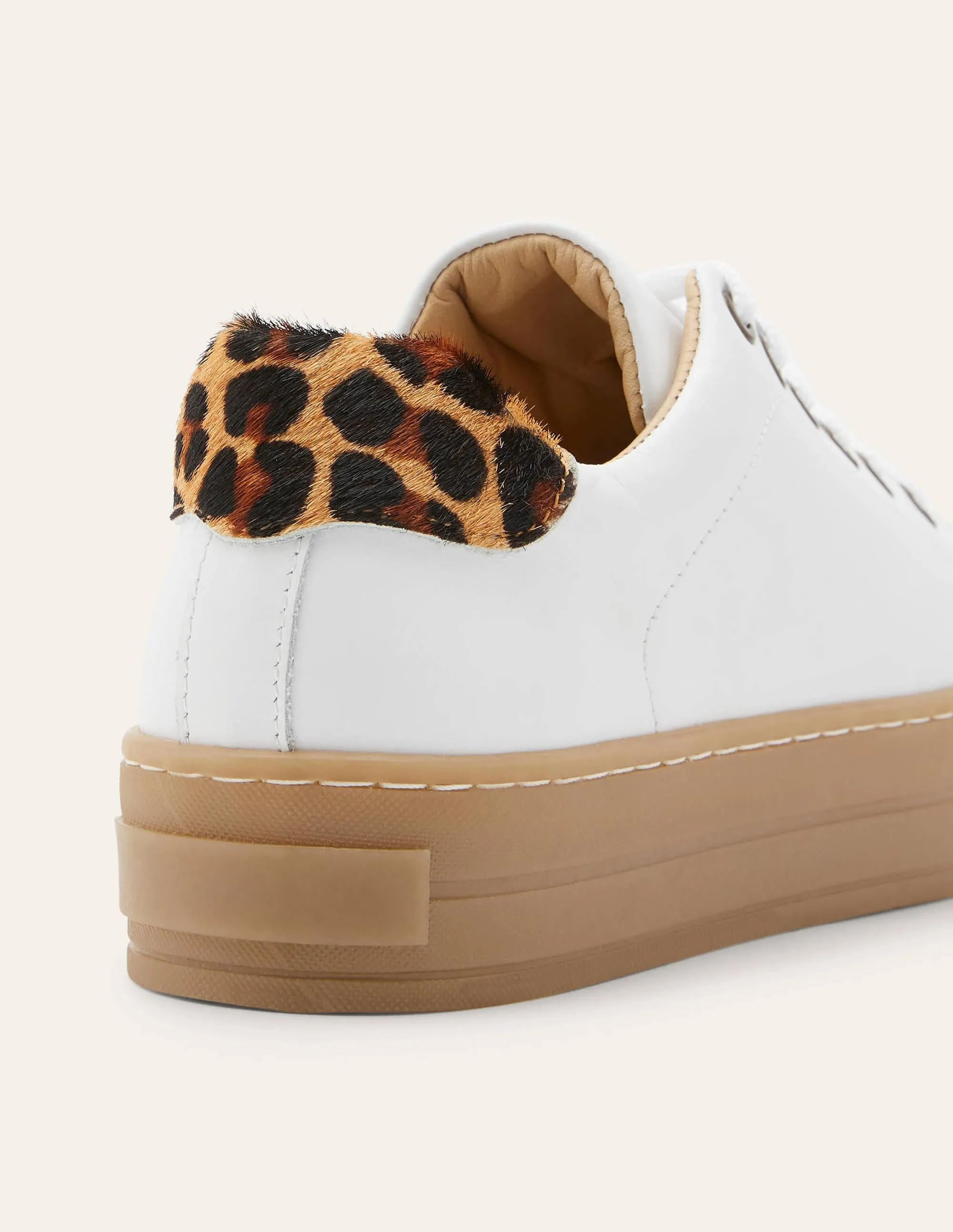 Leather Flatform Trainers-White Gum Sole