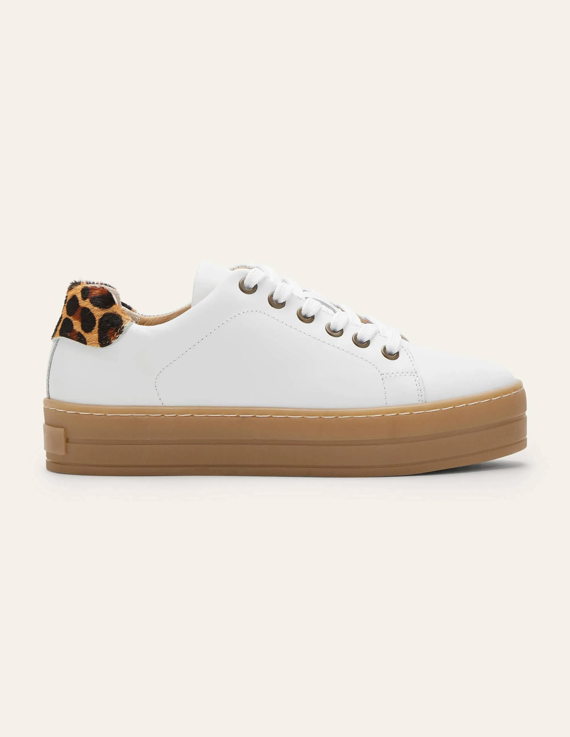 Leather Flatform Trainers-White Gum Sole