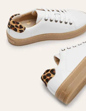 Leather Flatform Trainers-White Gum Sole