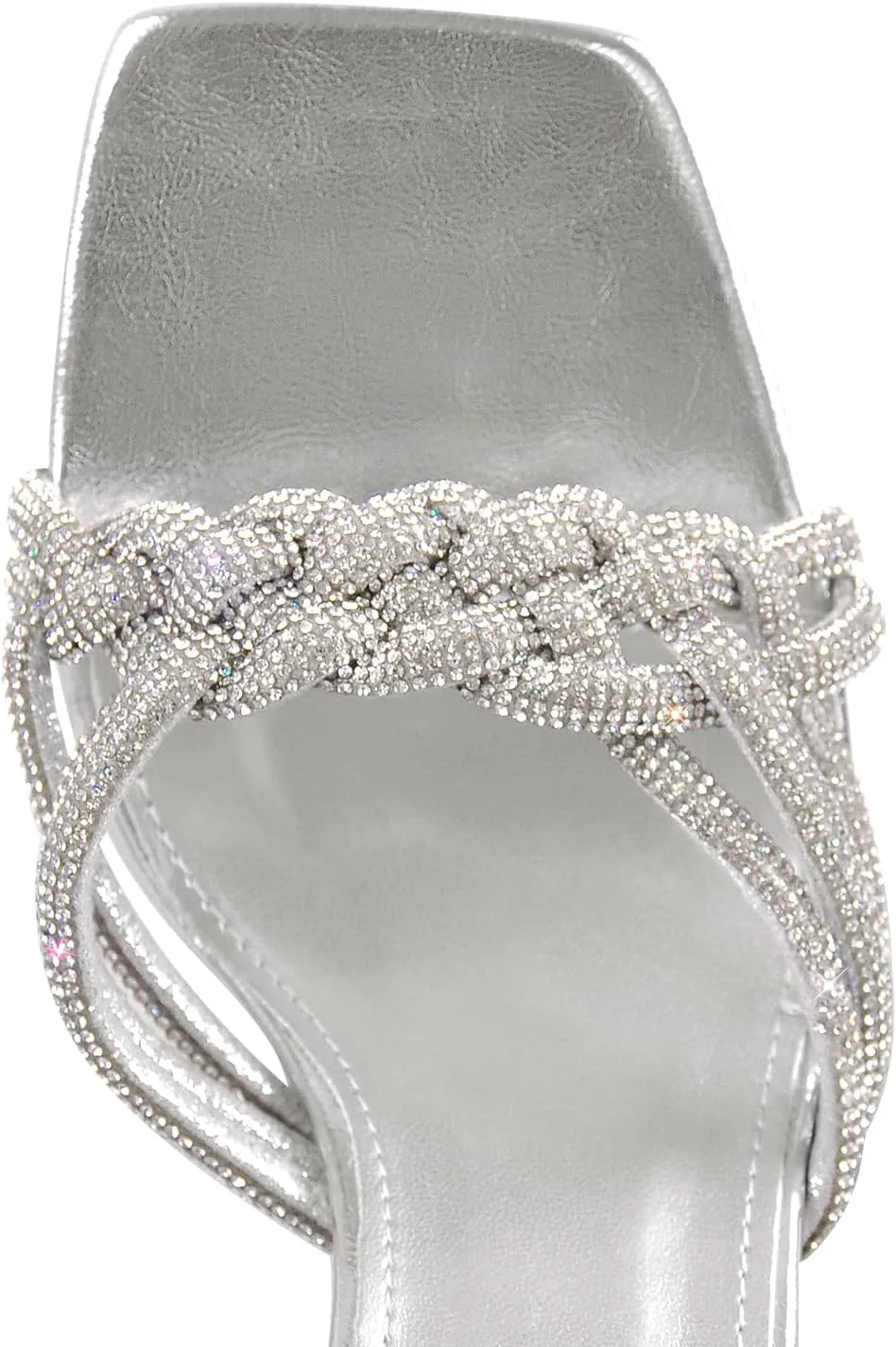 LISHAN Women's Square Toe Rhinestone Strappy Sandals Ankle Wrap Lace Up High Heels