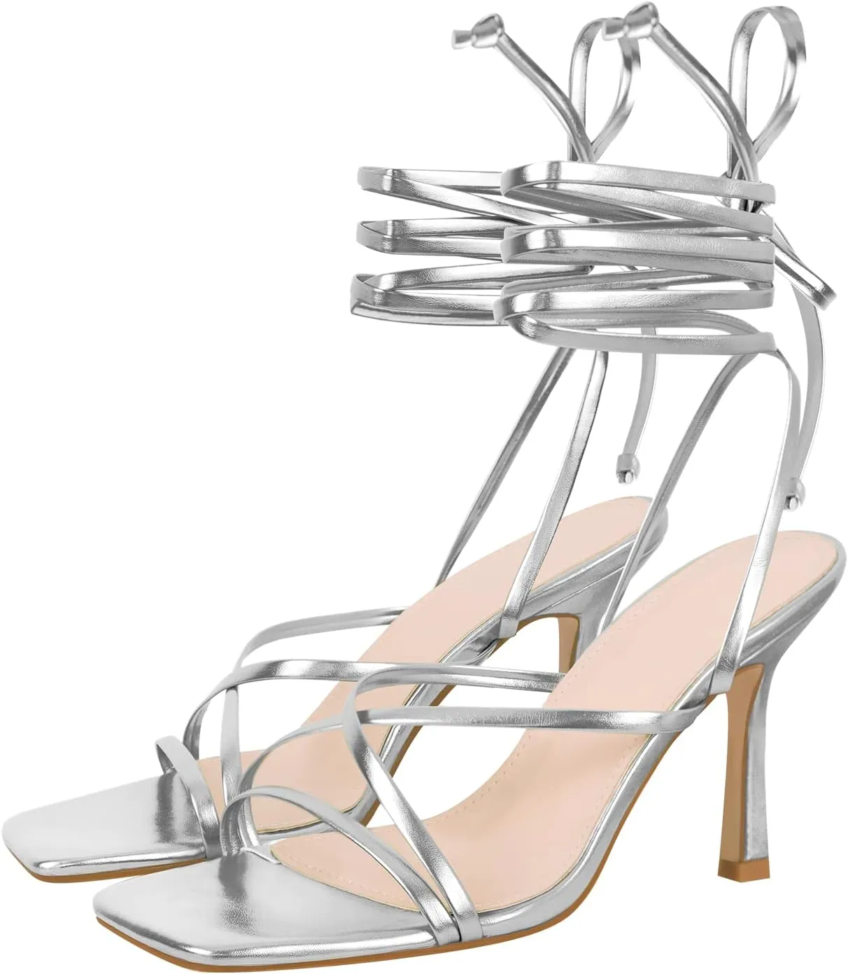 LISHAN Women's Stiletto High Heels Strappy Lace Up Sandals