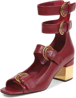LOCERICH Womens Heeled Sandals Chunky Block Heels Open Toe Strappy Comfortable Ankle Strap Gold Low Heel Dress Shoes for Women