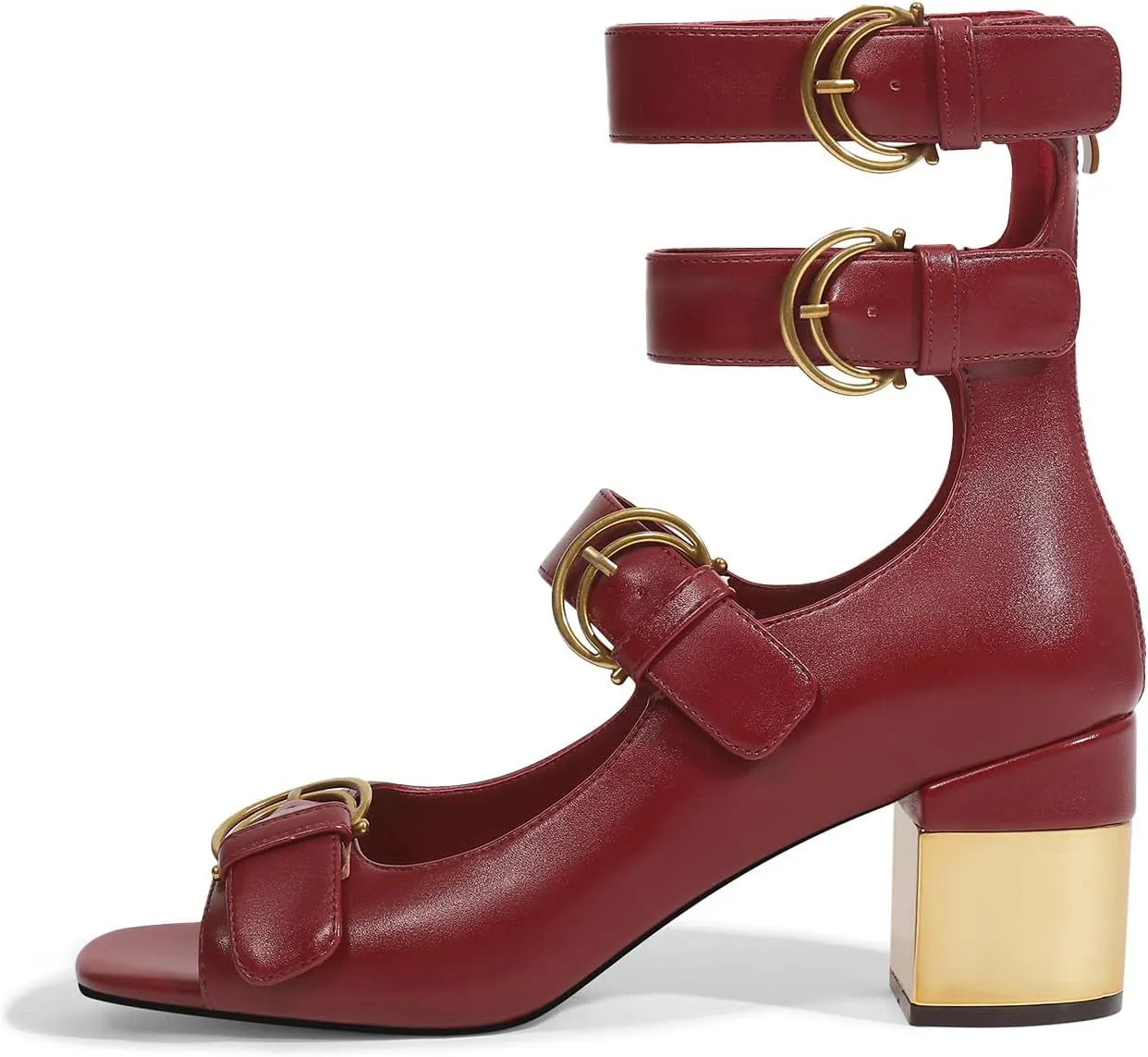 LOCERICH Womens Heeled Sandals Chunky Block Heels Open Toe Strappy Comfortable Ankle Strap Gold Low Heel Dress Shoes for Women