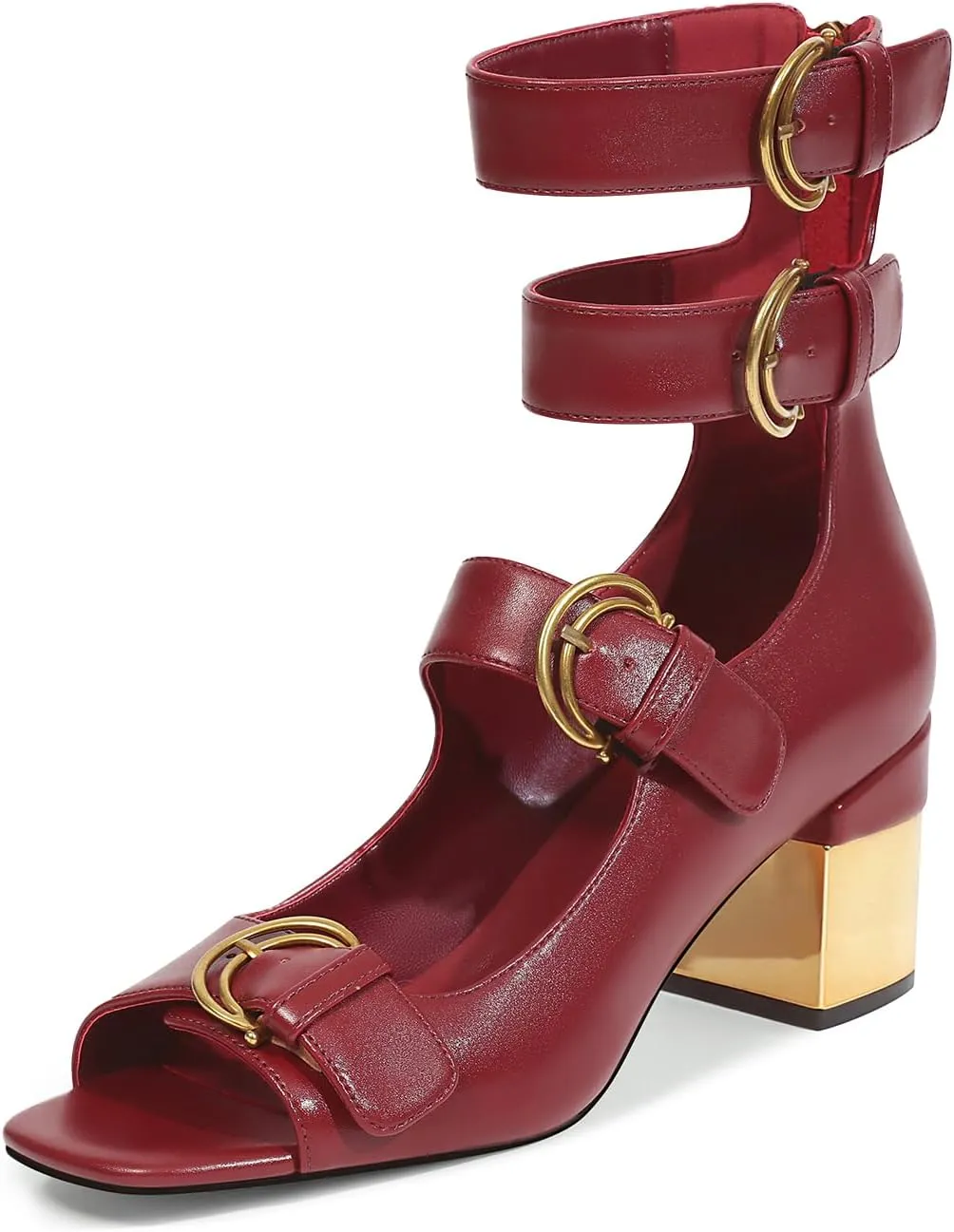 LOCERICH Womens Heeled Sandals Chunky Block Heels Open Toe Strappy Comfortable Ankle Strap Gold Low Heel Dress Shoes for Women