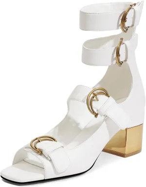 LOCERICH Womens Heeled Sandals Chunky Block Heels Open Toe Strappy Comfortable Ankle Strap Gold Low Heel Dress Shoes for Women