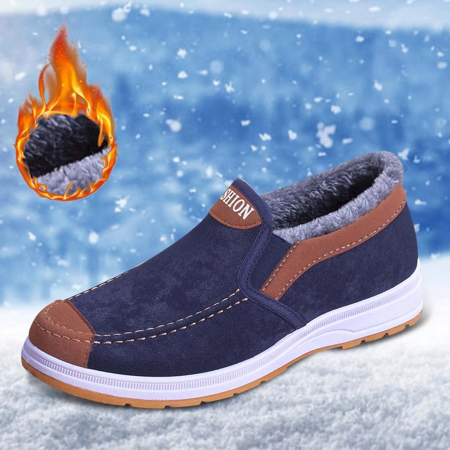 Mens Snow Shoes Pull-on Winter Walking Shoes Wide Toe Box Warm Ankle Boots aterproof Work Boots For Men
