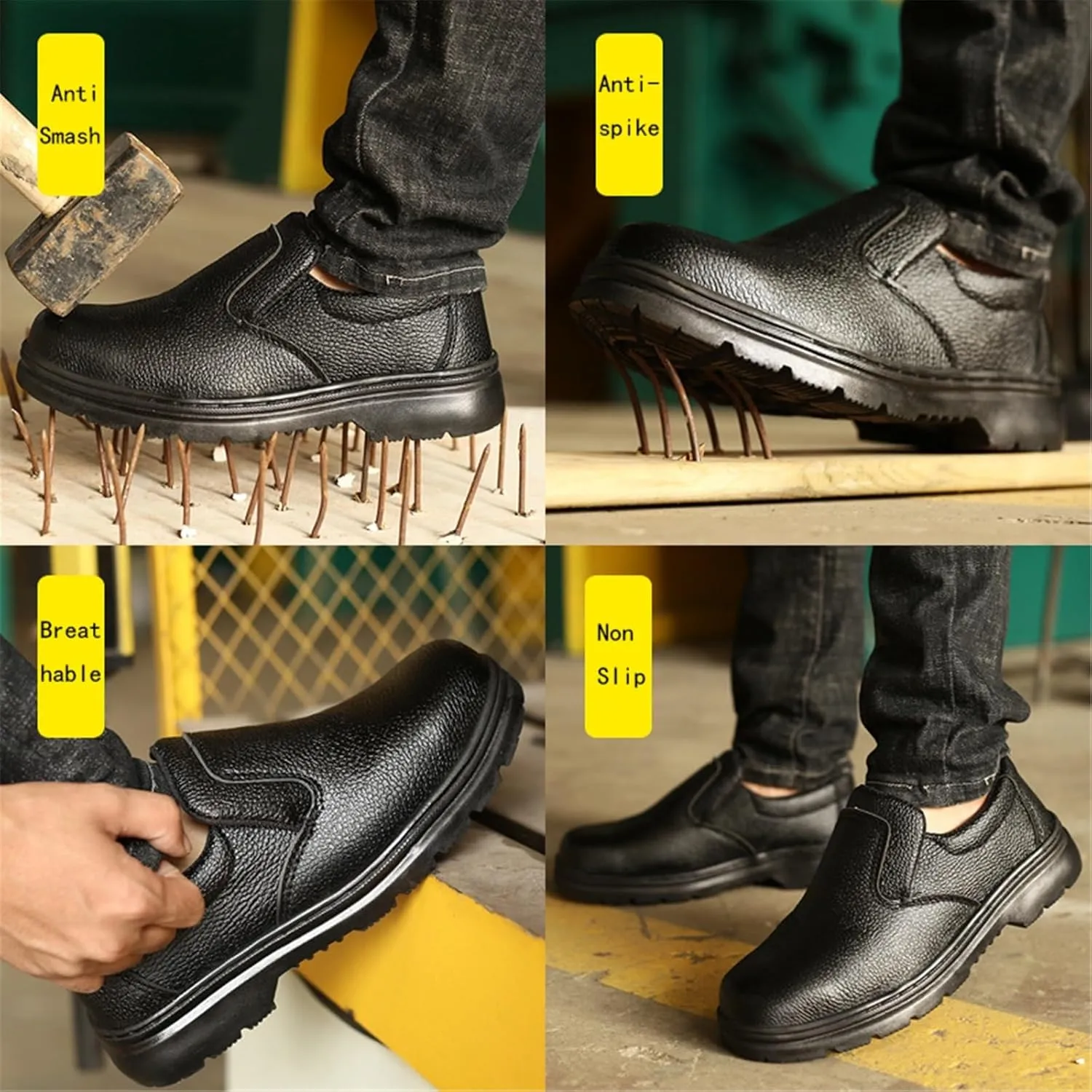 Men's Steel Toe Non Slip Anti-Smash Anti-Puncture Anti Kick Anti-Collision Oil Resistant Chef Shoes, Fashion Waterproof Safety Kitchen Hospital Garden Work Shoes, for Camping and Yard