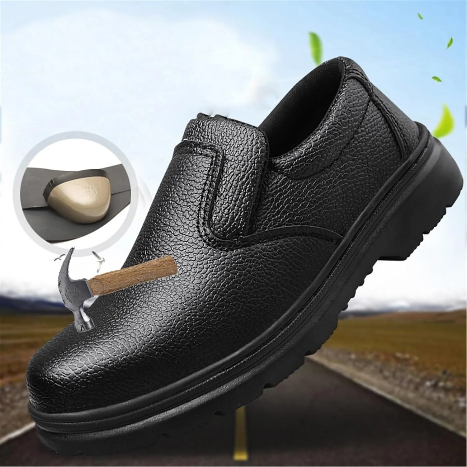 Men's Steel Toe Non Slip Anti-Smash Anti-Puncture Anti Kick Anti-Collision Oil Resistant Chef Shoes, Fashion Waterproof Safety Kitchen Hospital Garden Work Shoes, for Camping and Yard
