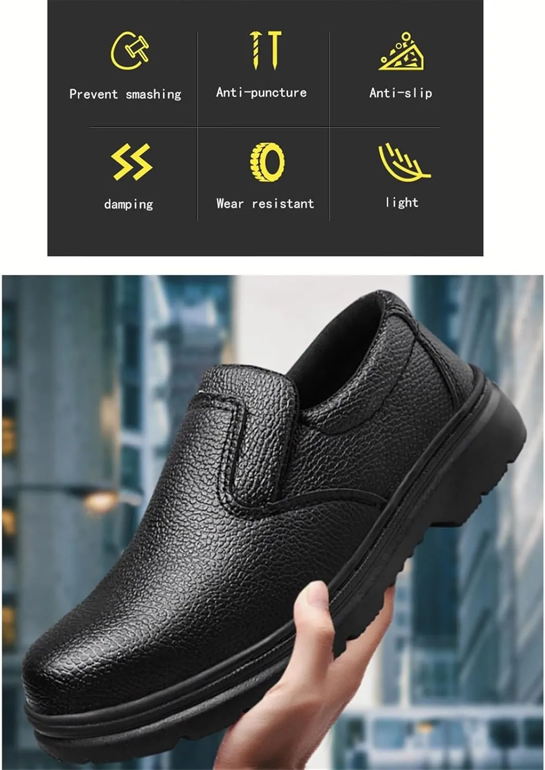 Men's Steel Toe Non Slip Anti-Smash Anti-Puncture Anti Kick Anti-Collision Oil Resistant Chef Shoes, Fashion Waterproof Safety Kitchen Hospital Garden Work Shoes, for Camping and Yard