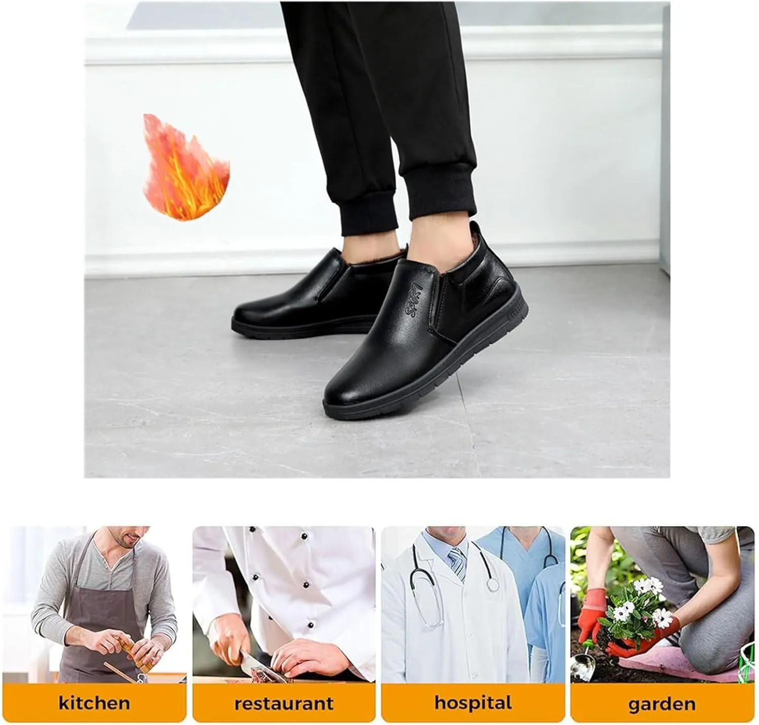 Mens Winter Thicken Warm Cotton Lined Non Slip Waterproof Oil Resistant Chef Shoes, Comfortable Food Service Restaurant Hospital Garden Working Footwear, for Fashion Camping and Yard Work