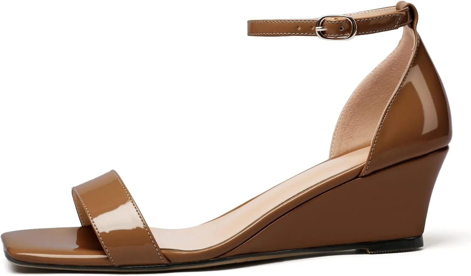 Mettesally Women's Wedge Heels Sandals Mid Heel Ankle Strap Square Open Toe Evening Dress Wedding Shoes