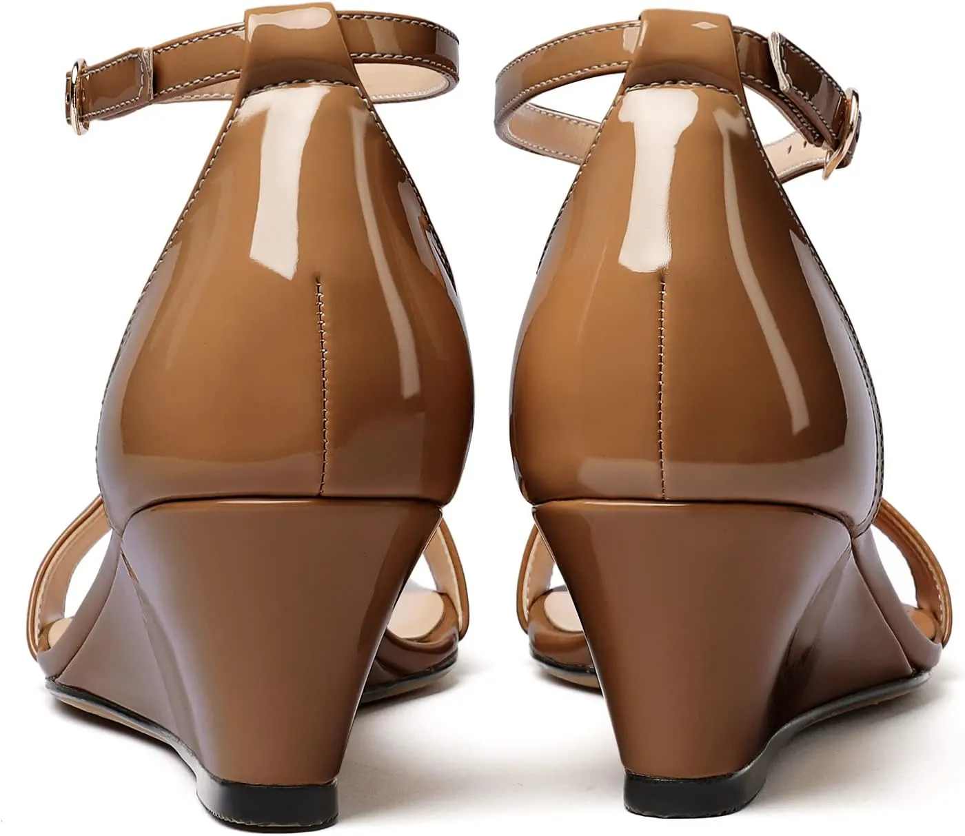 Mettesally Women's Wedge Heels Sandals Mid Heel Ankle Strap Square Open Toe Evening Dress Wedding Shoes