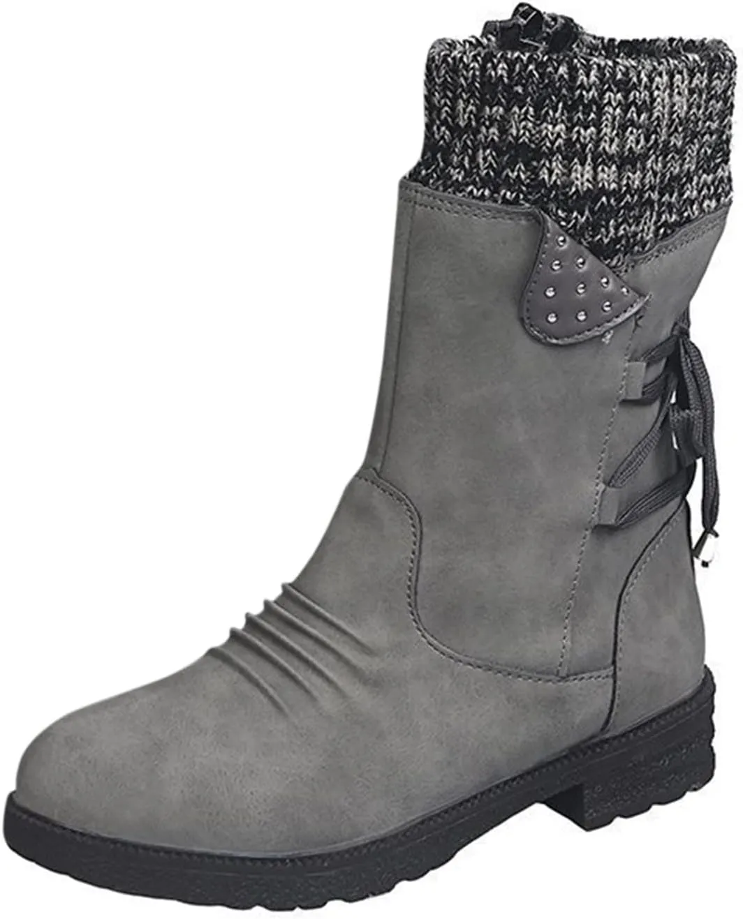 Mid Boots Up for Women Shoes Lace Calf Vintage Heels Thick Casual Boots Retro Women's Boots Dress Snow Boots Women