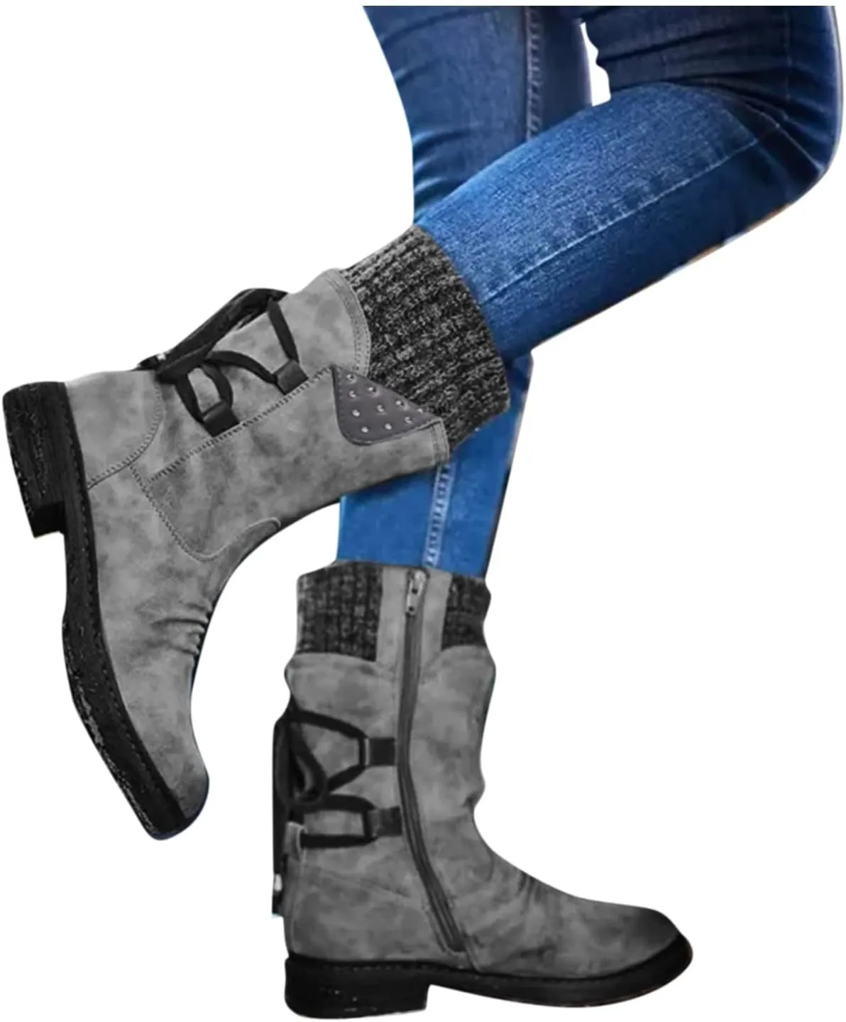 Mid Boots Up for Women Shoes Lace Calf Vintage Heels Thick Casual Boots Retro Women's Boots Dress Snow Boots Women