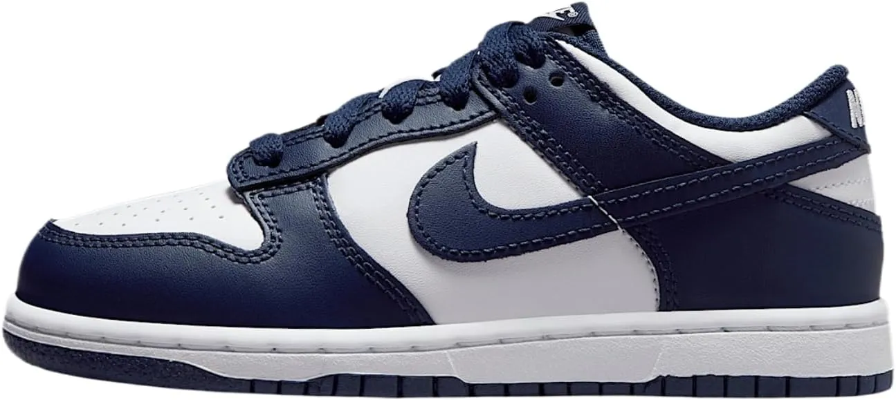 Nike Dunk Low Little Kids' Shoes (FB9108-116, White/White/Midnight Navy)