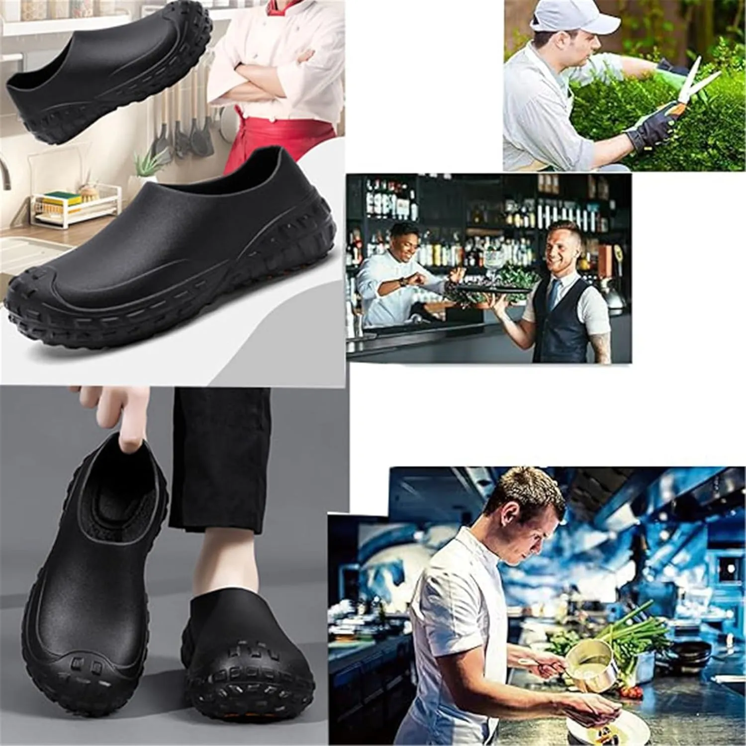 Non Slip Work Chef Shoes for Men, Men's Professional EVA Waterproof Oil Resistant Restaurant Kitchen Work Shoes, Casual Cushioned Garden Footwear, for Chef, Nurse, Garden, Cafe
