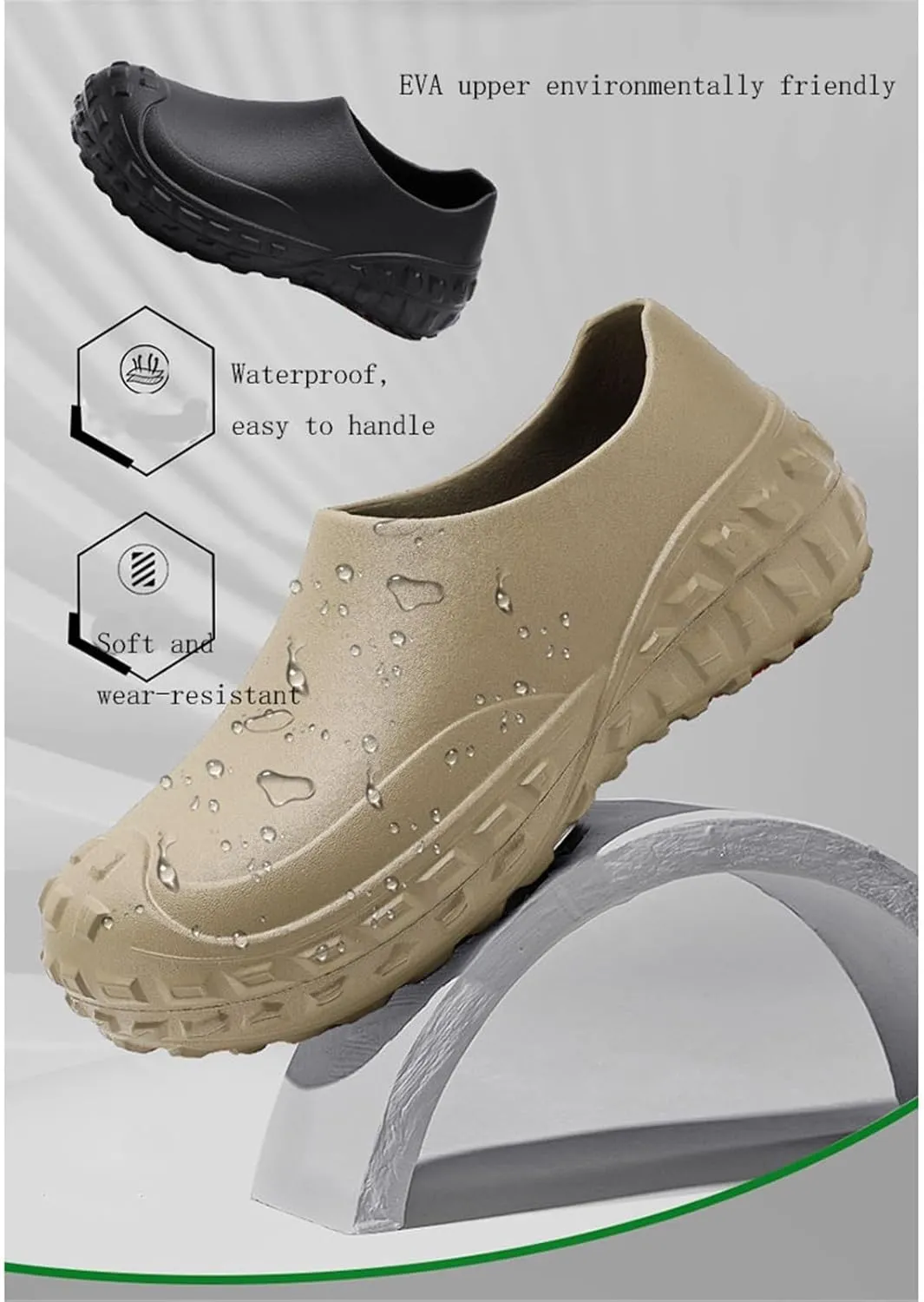 Non Slip Work Chef Shoes for Men, Men's Professional EVA Waterproof Oil Resistant Restaurant Kitchen Work Shoes, Casual Cushioned Garden Footwear, for Chef, Nurse, Garden, Cafe