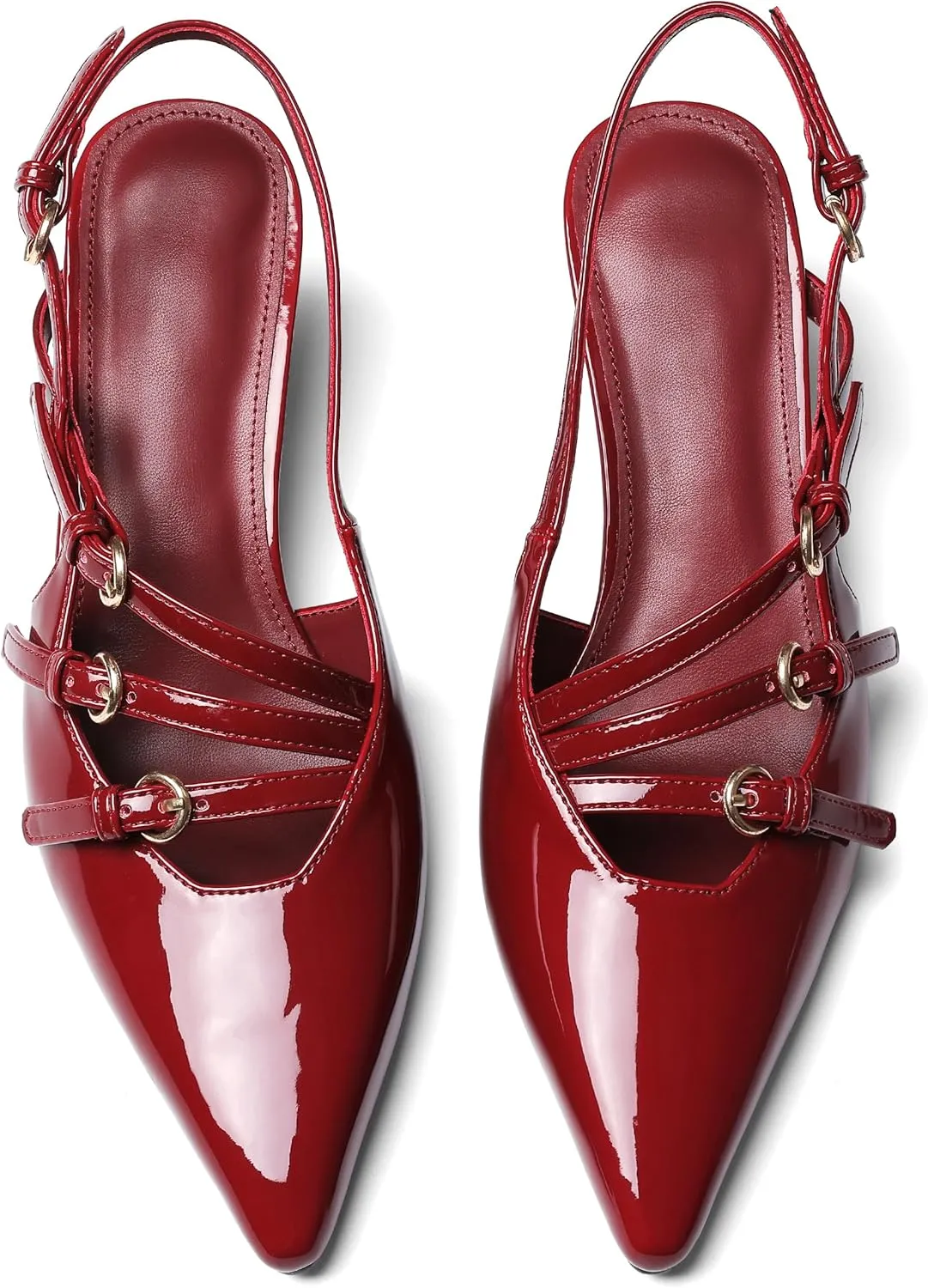 Oiamenne Slingback Kitten Heels for Women Pointed Toe with Buckle Strap Dress Work Heeled Pumps Shoes Stiletto Heels Sexy