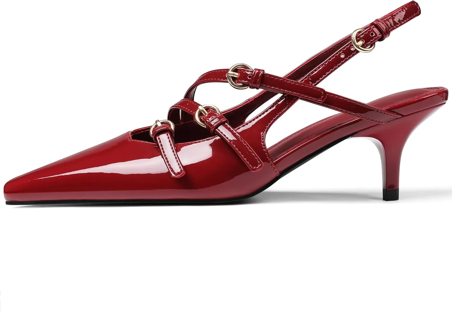 Oiamenne Slingback Kitten Heels for Women Pointed Toe with Buckle Strap Dress Work Heeled Pumps Shoes Stiletto Heels Sexy