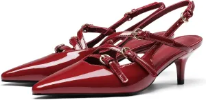 Oiamenne Slingback Kitten Heels for Women Pointed Toe with Buckle Strap Dress Work Heeled Pumps Shoes Stiletto Heels Sexy