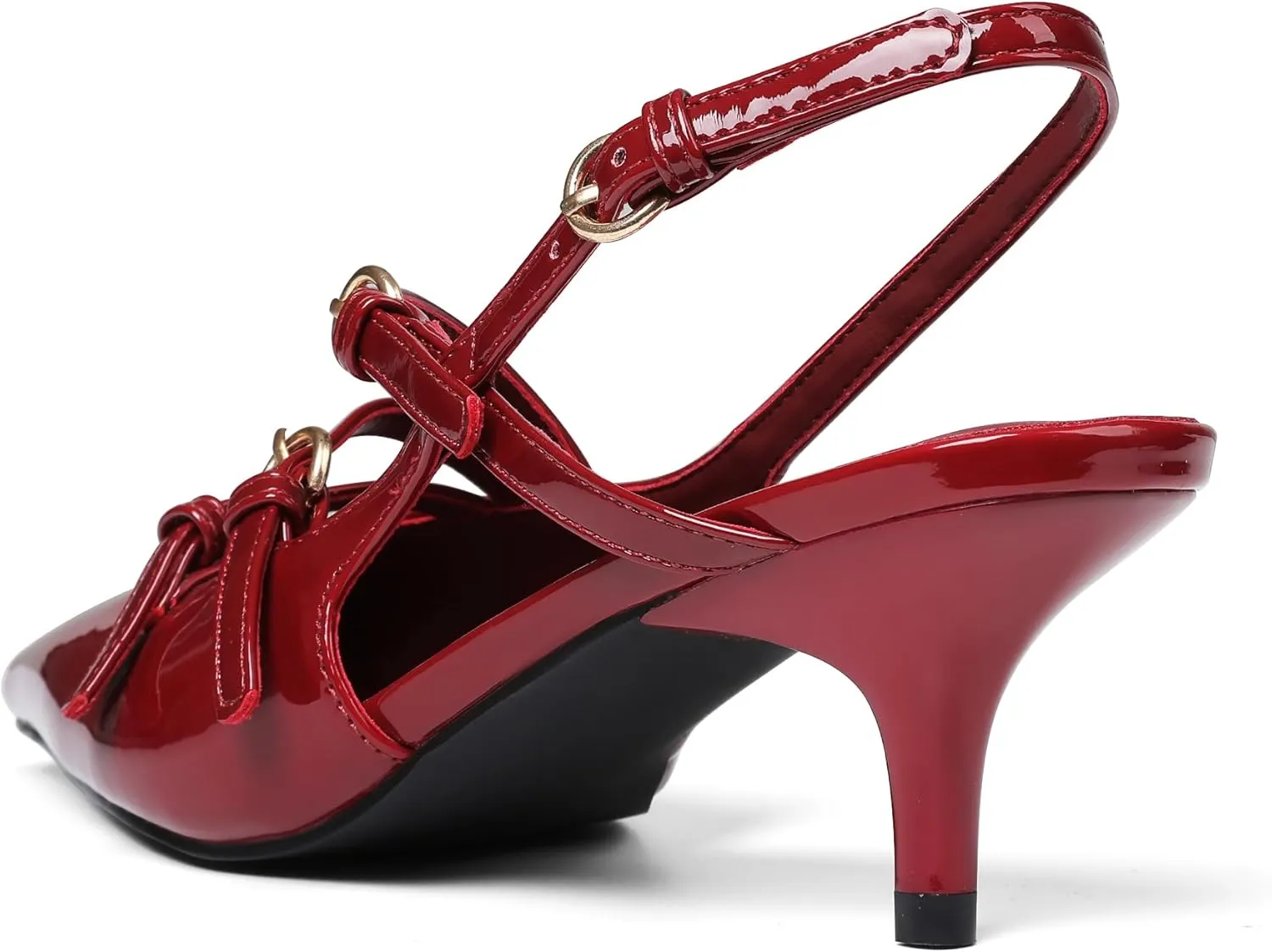 Oiamenne Slingback Kitten Heels for Women Pointed Toe with Buckle Strap Dress Work Heeled Pumps Shoes Stiletto Heels Sexy